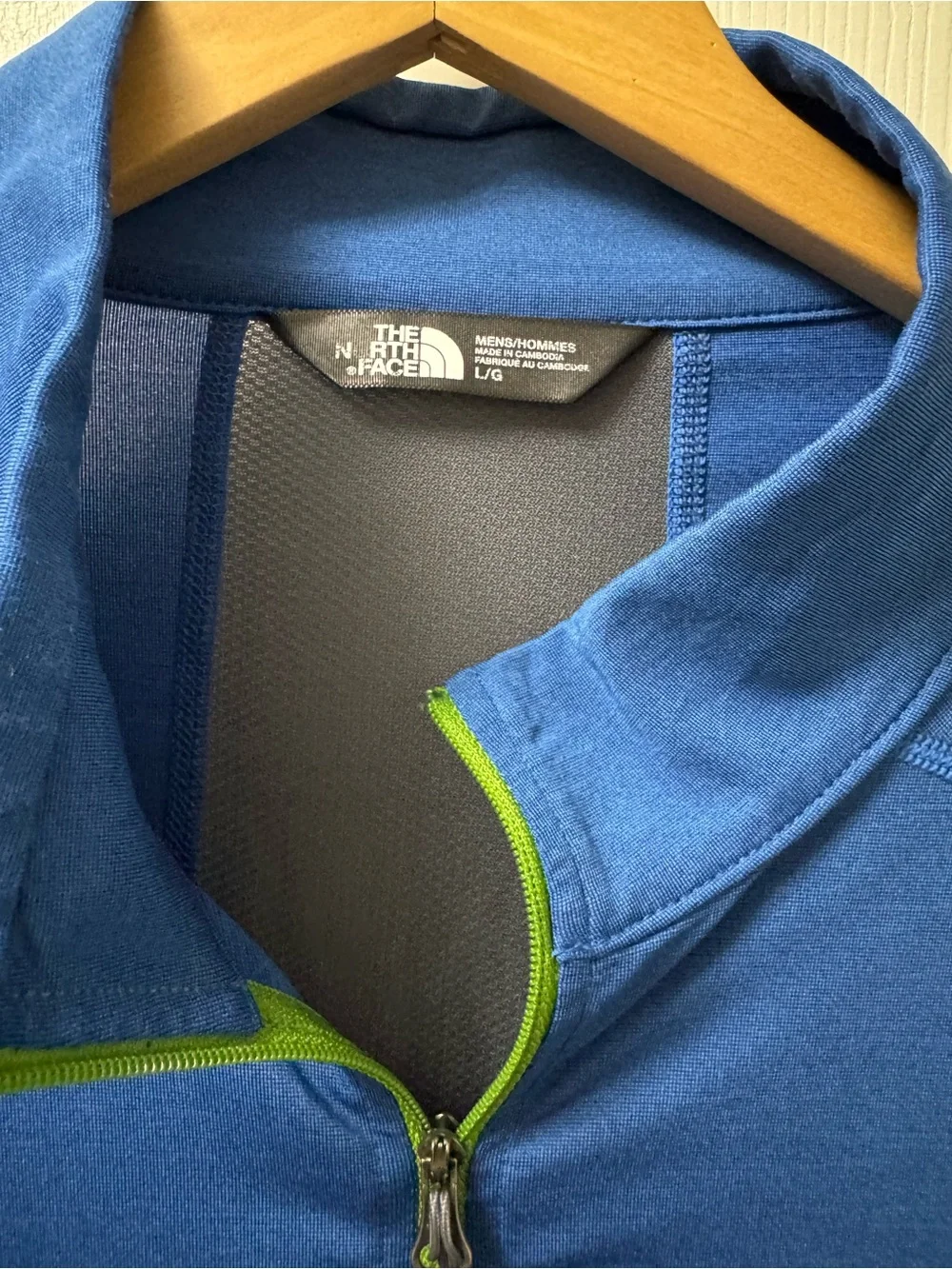 The North Face Blue Quarter-Zip with Gray Panels and Lime Accent